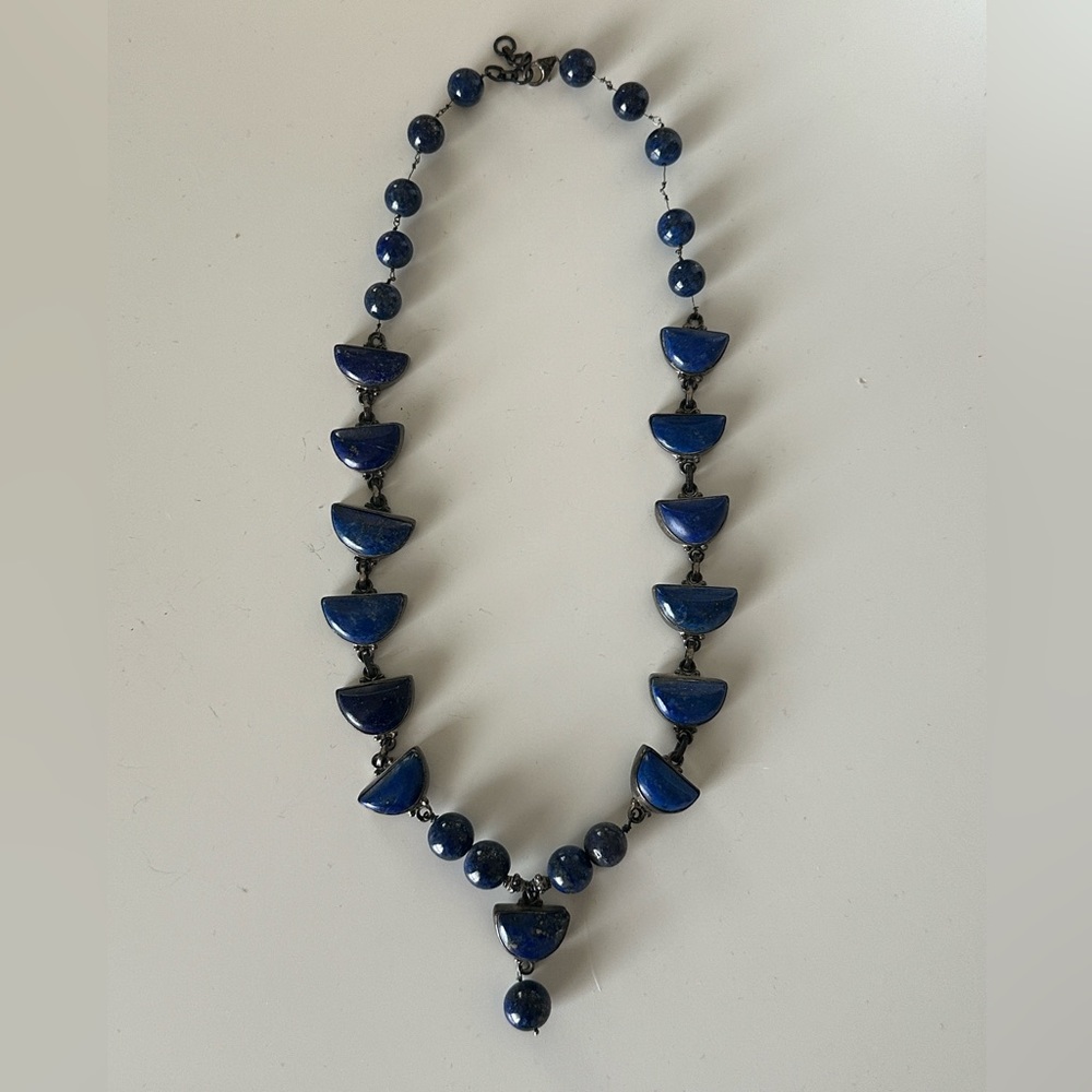 Blue lapis 21” silver necklace